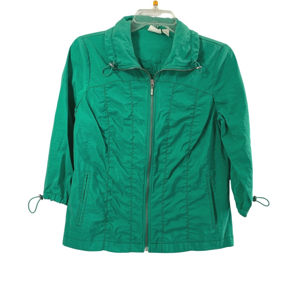 Chico's Zenergy Jacket Womens 0 XS Green Full Zip 3/4 Sleeve Bungee Windbreaker